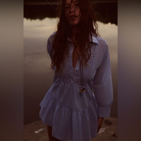 ZARA OPENWORK EMBROIDERED DRESS - Picture 12 of 16